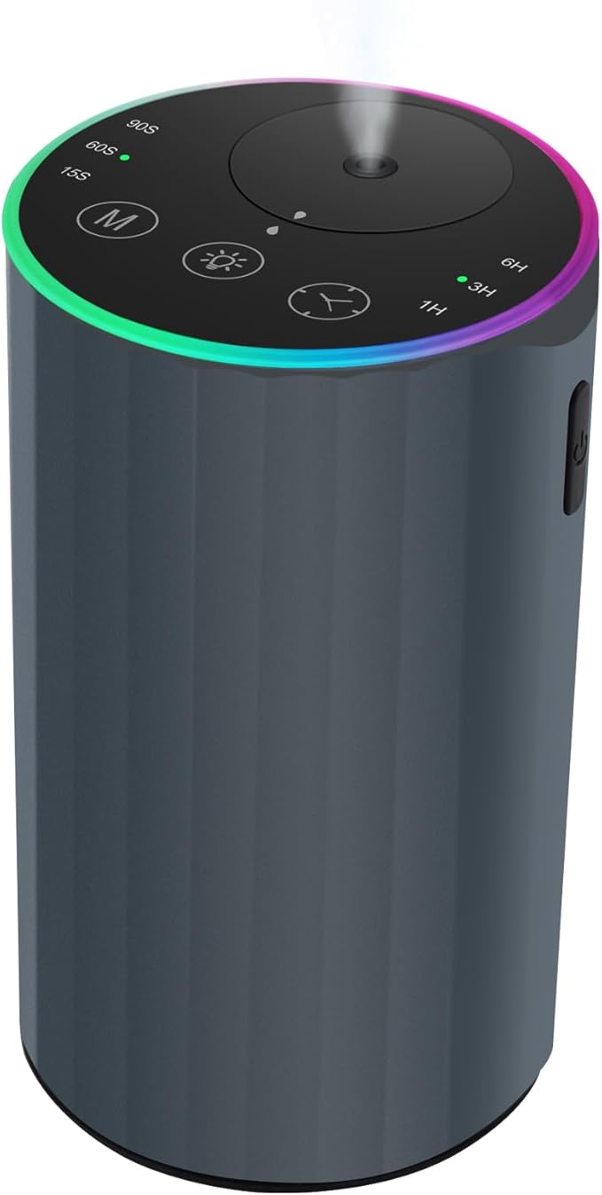Waterless Essential Oil Diffuser, Battery Powered Mini Scent Air Machine, Aromatherapy Mist Diffuser for Home Room Car Office (Grey)