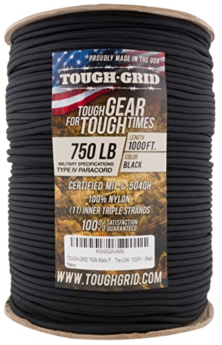 750 Paracord 100% Nylon (Black / 1000 Ft.)