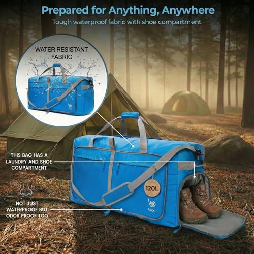 Travel Duffle Bag for Women & Men. Extra Large Foldable Duffel Bags (120L / Blue)