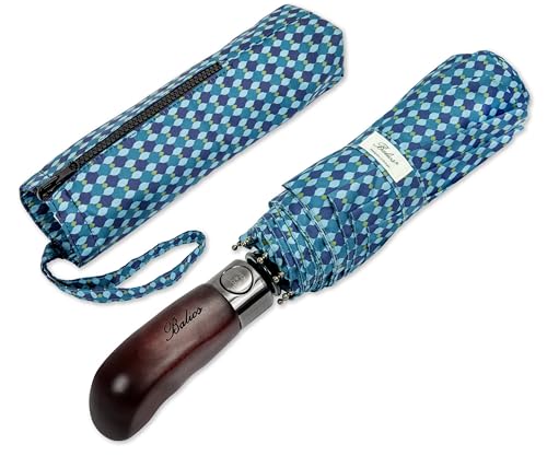 Folding Umbrella Real Wood Handle Kimono Navy Sea Blue (Kimono Navy Sea Blue)