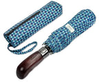 Folding Umbrella Real Wood Handle Kimono Navy Sea Blue (Kimono Navy Sea Blue)