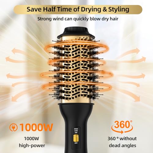 4-in-1 Hot Air Brush with Oval Barrel - Salon-Grade Styling Tool for All Hair Types (Golden)
