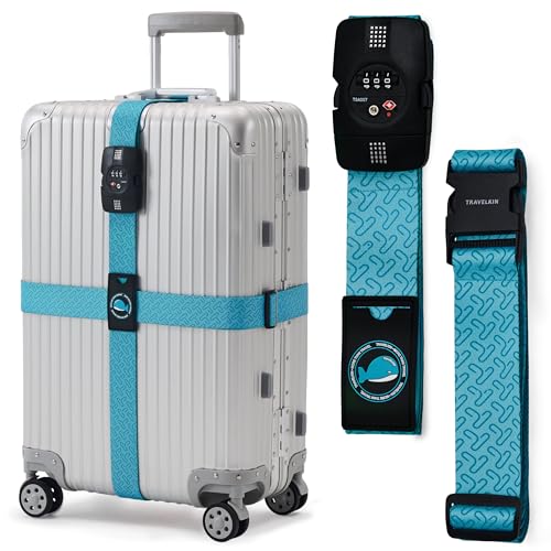 Travelkin Luggage Straps TSA Approved (Lock grain-Blue)