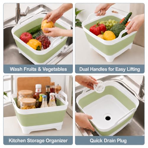 Collapsible Dish Basin with Drain Plug (Green)