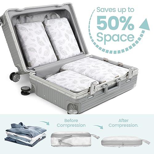 Compression Packing Cubes for Travel (01 White Teardrop-shaped Texture / 4-Piece Set)