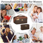 Initial Makeup Bag Personalized Gift for Women Teen Girls (Coffee / K)