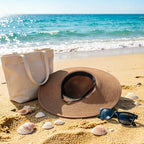Women Wide Brim Bow Straw Hat Floppy Foldable Beach Sun Hat Roll up Cap UPF 50+ (Dark Brown /Normal Edge)