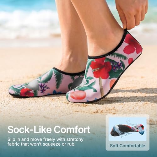 Water Shoes for Women Men Quick (7-8 Women/6-7 Men / Red Flowers)