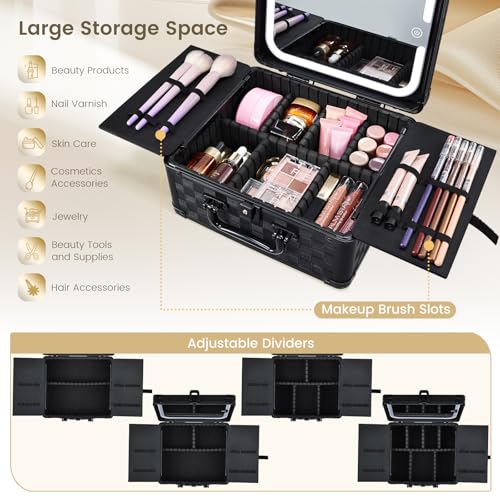Makeup Bag with LED Mirror (Black Checkerboard)