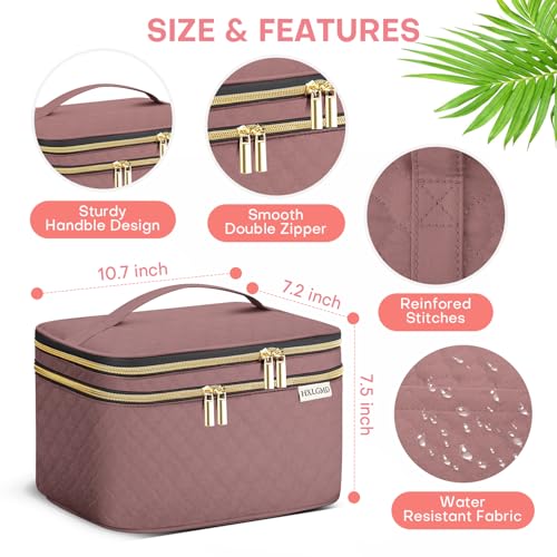 Large Makeup Bag with Mirror Double Layer Travel Make Up Organizer Case (Rosewood)