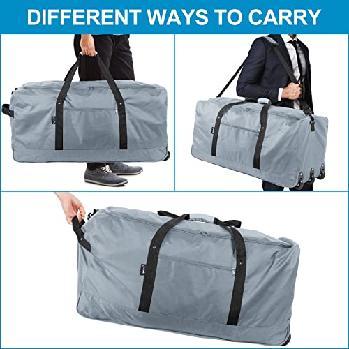 120L Foldable Rolling Duffel Bag with 3 Wheels (Large / Grey)