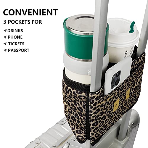 Luggage Travel Cup Holder Free Hand Drink Carrier (Hook & Loop: Leopard)