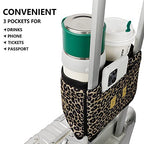 Luggage Travel Cup Holder Free Hand Drink Carrier (Hook & Loop: Leopard)