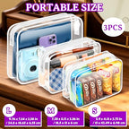 3 Pack Clear Makeup Bags (Multisize / White)