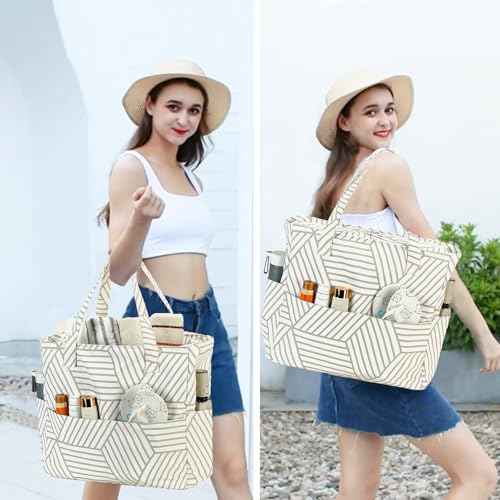 Waterproof Beach Tote Pool Bags for Women Ladies Extra Large Gym Tote Carry On Bag With Wet Compartment for Weekender Travel (Brown Diamond)