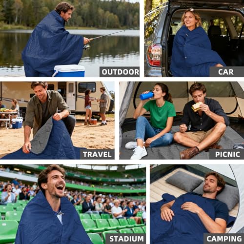 Large Waterproof Outdoor Blanket Thick Fleece 80" x 58" (Dark Blue-a)