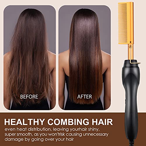 Electric Ceramic Hair Straightener and Curling Iron (Gold)