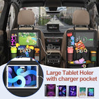 Backseat Car Organizer with Tablet Charging Port for Kids Travel (Black)