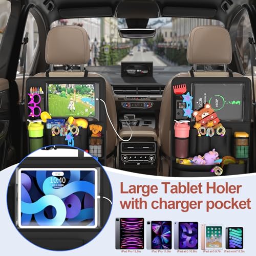 Backseat Car Organizer with Tablet Charging Port for Kids Travel (Black)