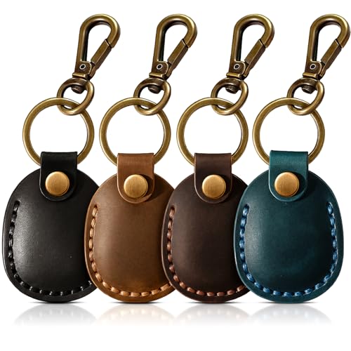 4 Pack Genuine Leather Airtag Holder (Black/Brown/Dark Brown/Blue)