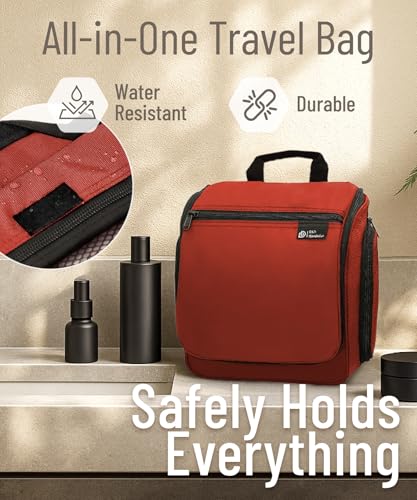 D&D Wanderlust Hanging Travel Toiletry Bag for Women & Men (Red)