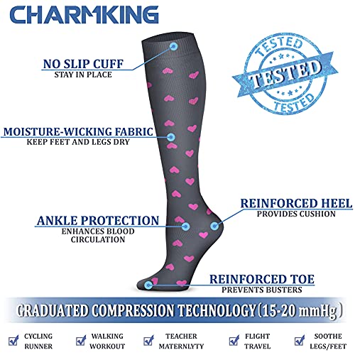 Compression Socks for Women & Men Circulation (Large-X-Large / 13 Grey/Pink/Grey)