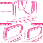 6 Packs Clear Makeup Bags (Rose Red-6PCS(Large+Medium+Small))