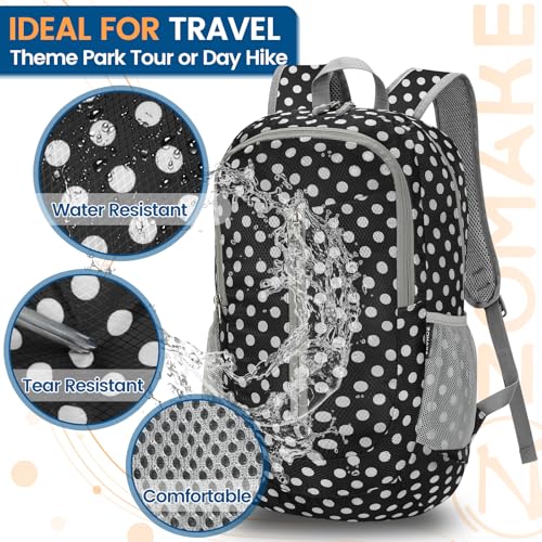 Lightweight Packable Backpack 25L (25L / Black, White Polka Dot)
