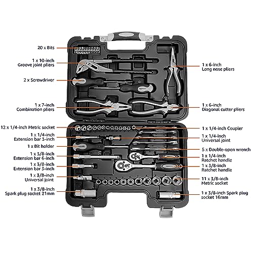 65 Piece General Household Home Repair and Mechanic's Hand Tool Kit Set with Storage Case (65 piece)