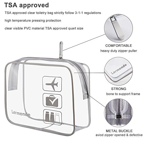 Clear Toiletry Bag TSA Approved Quart Size Travel Carry On (Gray / 2 Pack)