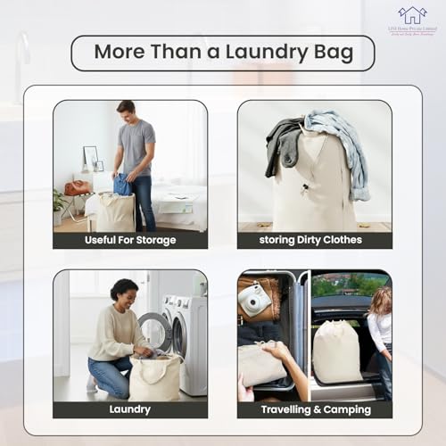 LFH Home Cotton Rich Large Laundry Bag with Handle (24”x36” (Pack of 4) / White)