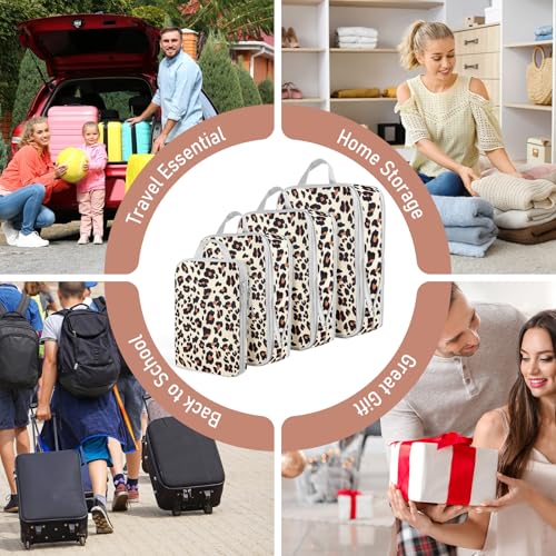 4 Set Compression Packing Cubes For Travel Bags Organizer For Luggage Suitcase Organizer (Brown Leopard / Set of 4)