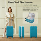 24 Inch Checked Luggage with Cup Holder and USB Ports (Caribbean Blue / 24 Inch)