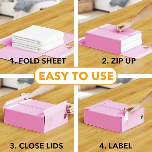 3 Pack Bed Sheet Organizers and Storage (3 Pack / Pink)