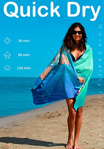 Microfiber Beach Towel (4 Pack Turtle Blue Dophin Flamina / 32x71 inch)