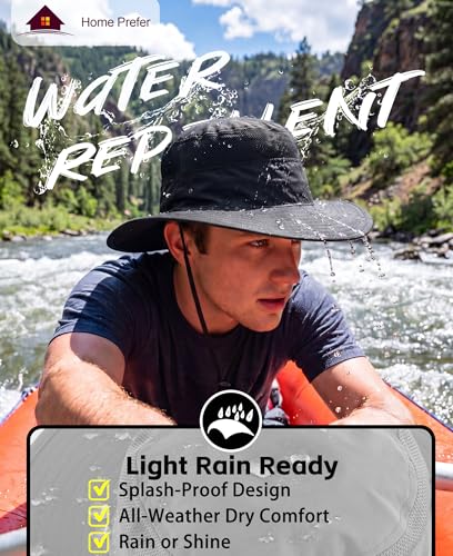 Men's Sun Hat UPF 50+ Wide Brim UV Protective Safari Outback Bucket Hat Fishing Hat Black (One Size / Black)