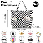 Large Beach Bag for Women (Black White Grid)
