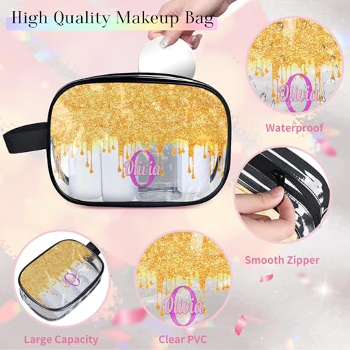 Personalized Clear Makeup Bag with Name (Gold)