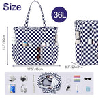 Waterproof Beach Tote Pool Bags for Women Ladies Extra Large Carry On Bag With Wet Compartment for Weekender Travel (Dark Blue White Checkered)