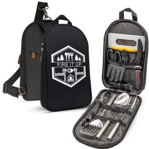 Grilling and Camping Cooking Utensils Set for The Outdoors BBQ (Black Lite)