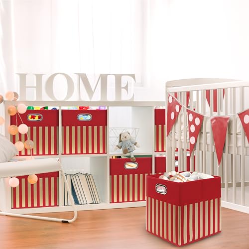13 Inch Foldable Cube Storage Bins with Handles (3 Pack - 13" x 13" x 13" / Red)