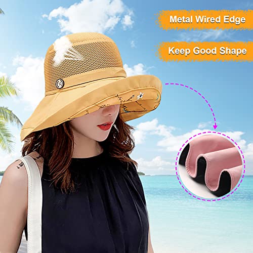 Women Summer Wide Brim Sun Hat Bucket Fishing Hats UV Protection (Medium / M9163-huang)