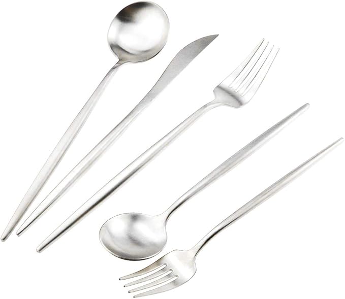 Matte Silver Silverware Set, Gugrida 5-Piece 18/10 Stainless Steel Satin Finish - Image 4