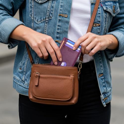 Slim Minimalist Front Pocket RFID Blocking Leather Wallets for Men and Women (Small / Alaska Purple)