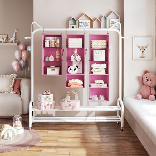 Hanging Closet Organizer and Storage (4-SHELF / Light Pink)