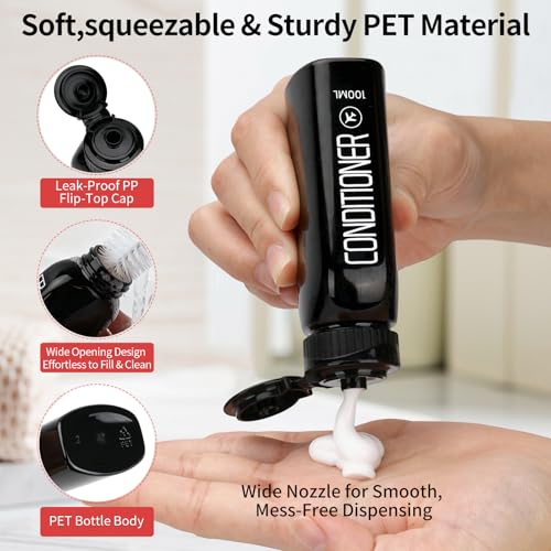 Travel Bottles for Toiletries 10PCS 100ml (A-3.4oz-Black-3label1blank / Black)