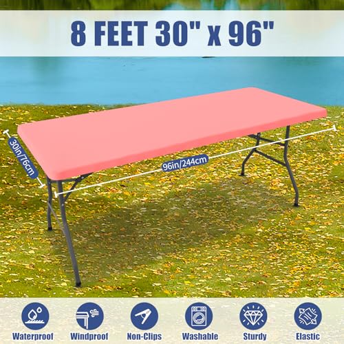 2 Pack Rectangle Spandex Fitted Table Cloth (Coral Red / 96" x 30" (Rectangular))