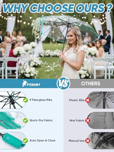 Windproof Travel Umbrellas for Rain and Sun (Clear-Mint / 1 PK)