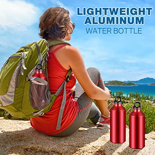 10 Pcs Aluminum Water Bottle 20 oz Reusable Bottles Lightweight Leak Proof Aluminum Sports Travel Bottles with Twist Cap Buckle for Gym (Red)
