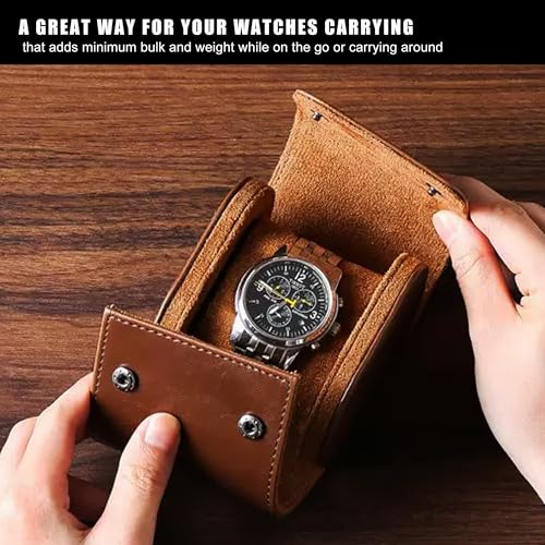 Longjet Watch Roll Travel Case for Men Portable Watches Organizer Box (Brown)